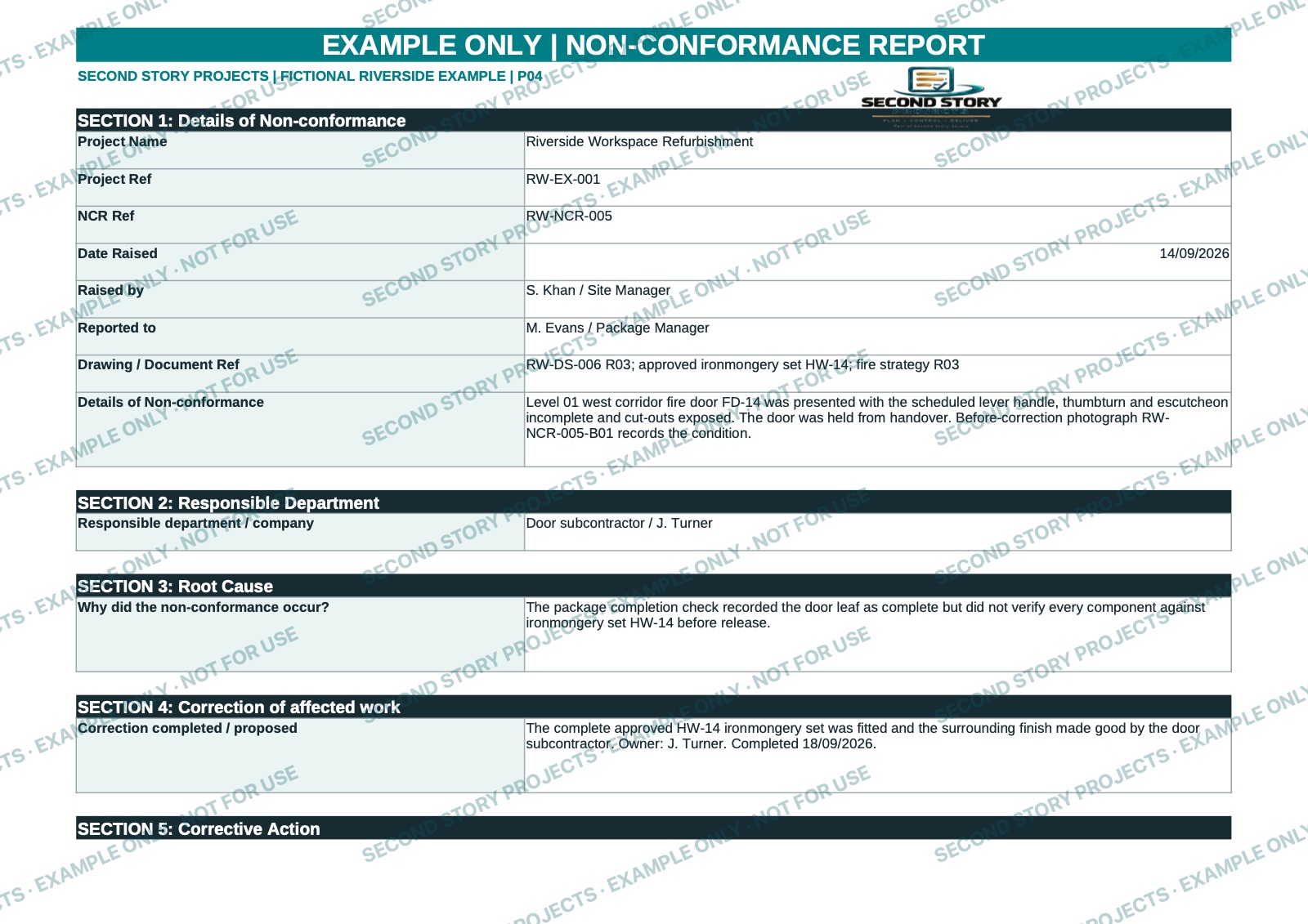 Completed NCR form — watermarked example