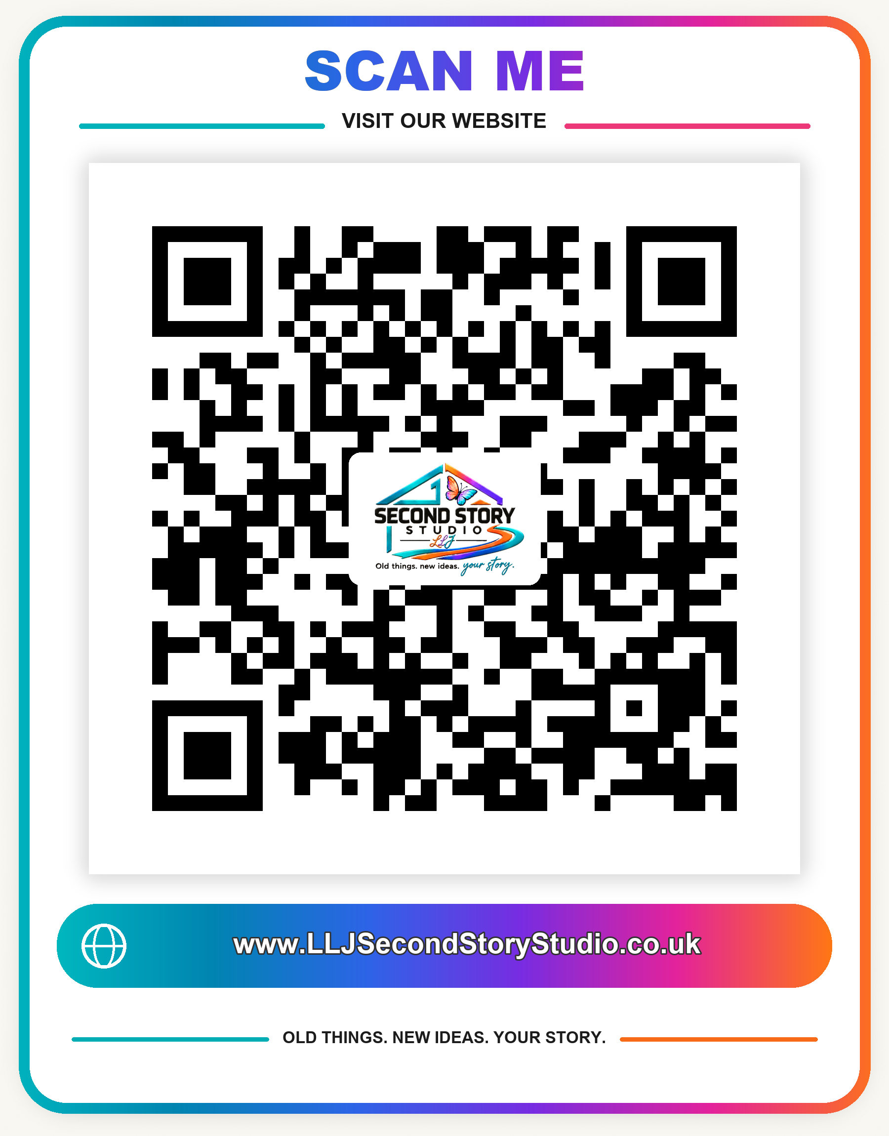 Final Second Story Studio branded QR artwork for the live website