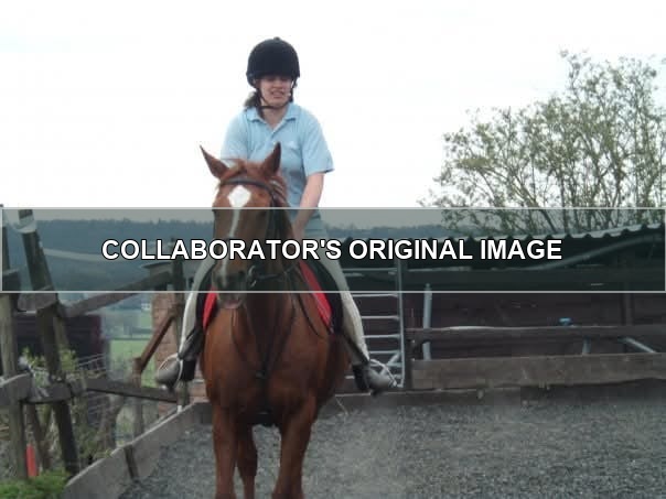 Sue's original photograph of herself riding a horse