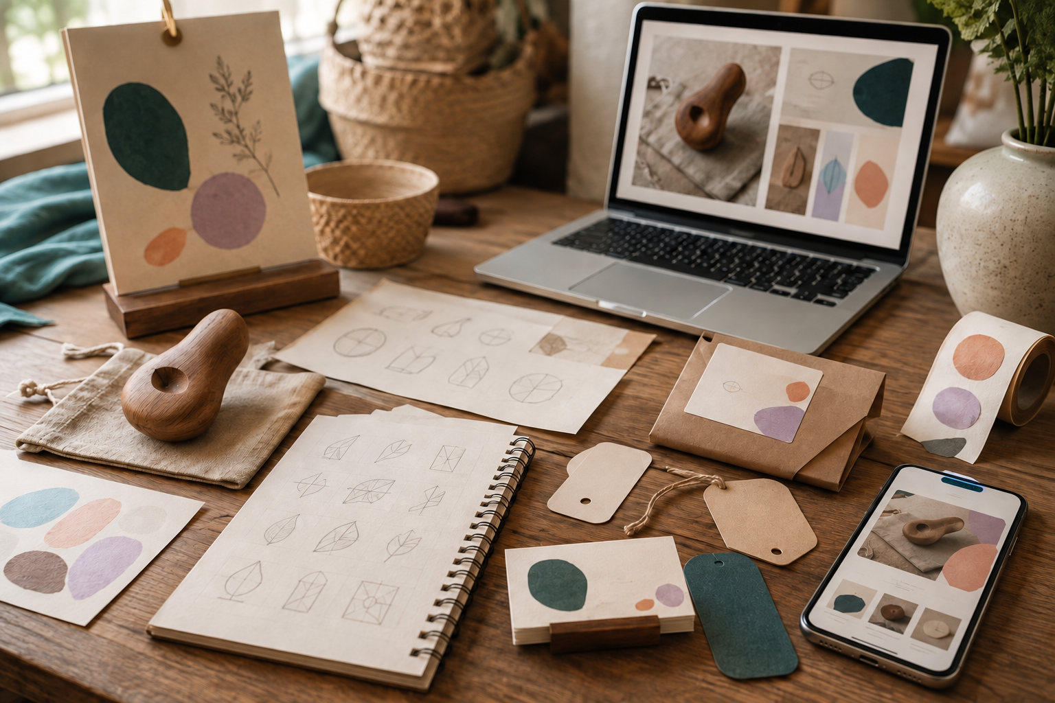 A Second Story Studio image showing an independent maker idea developing into packaging, print and digital materials