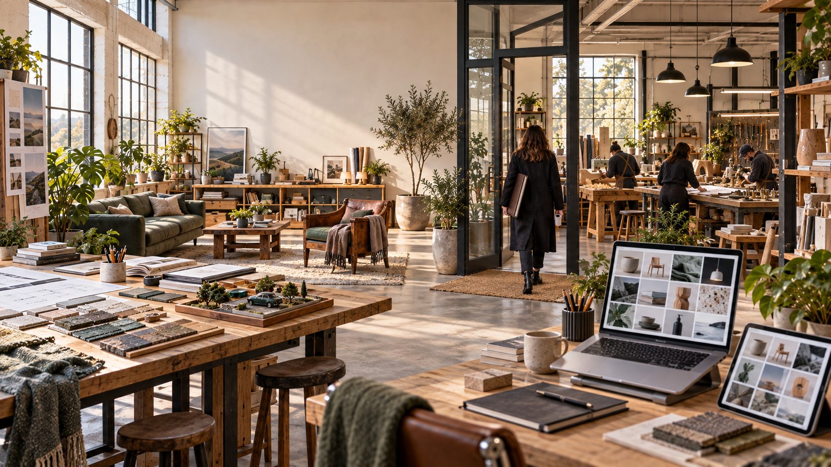 A welcoming Second Story Studio interior connecting design, making, restoration, planting and digital work